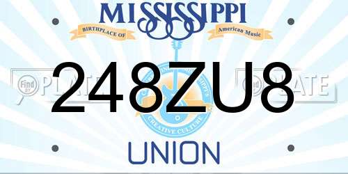 248ZU8 Mississippi License Plate