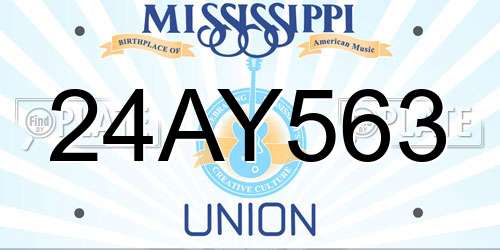 24AY563 Mississippi License Plate