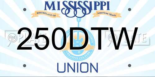250DTW Mississippi License Plate