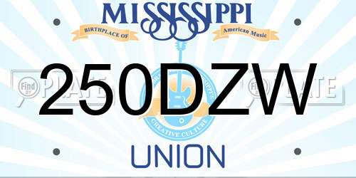 250DZW Mississippi License Plate