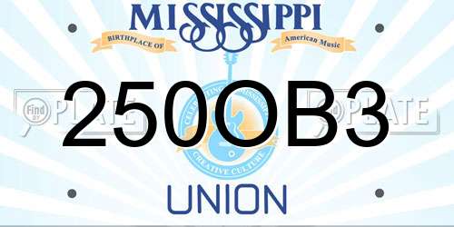 250OB3 Mississippi License Plate