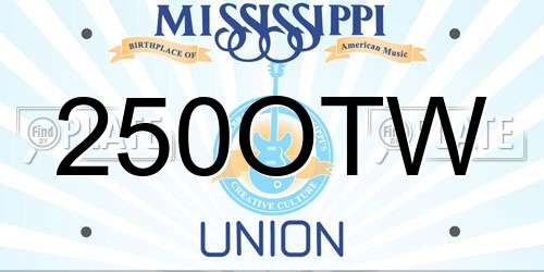 250OTW Mississippi License Plate