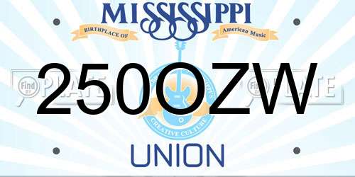 250OZW Mississippi License Plate