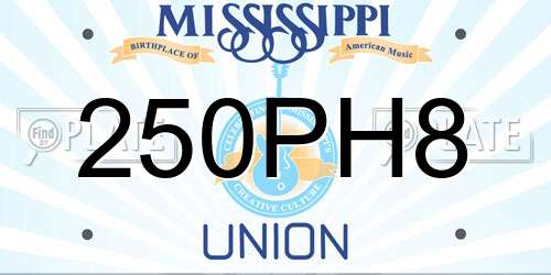 250PH8 Mississippi License Plate