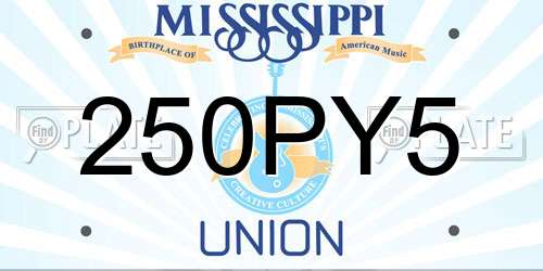 250PY5 Mississippi License Plate