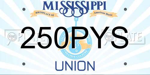 250PYS Mississippi License Plate
