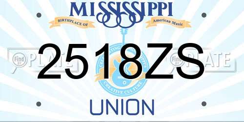2518ZS Mississippi License Plate