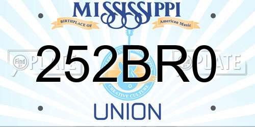 252BR0 Mississippi License Plate