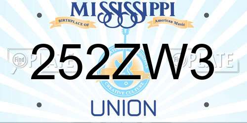 252ZW3 Mississippi License Plate
