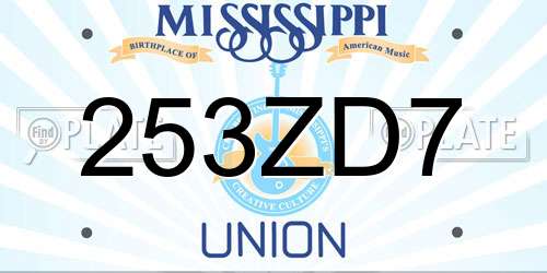 253ZD7 Mississippi License Plate