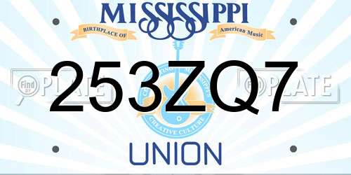 253ZQ7 Mississippi License Plate