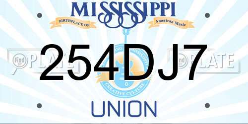 254DJ7 Mississippi License Plate