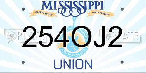 254OJ2 Mississippi License Plate