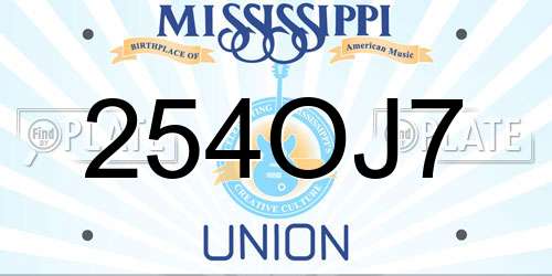 254OJ7 Mississippi License Plate