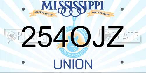 254OJZ Mississippi License Plate