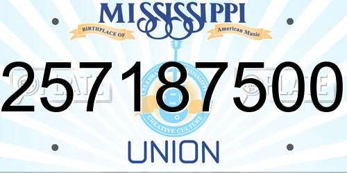 257187500 Mississippi License Plate