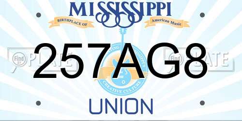 257AG8 Mississippi License Plate