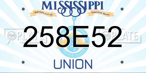 258E52 Mississippi License Plate