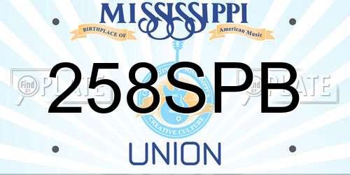 258SPB Mississippi License Plate