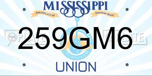 259GM6 Mississippi License Plate