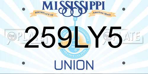 259LY5 Mississippi License Plate