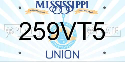 259VT5 Mississippi License Plate