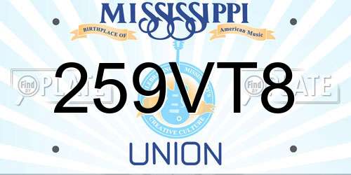 259VT8 Mississippi License Plate