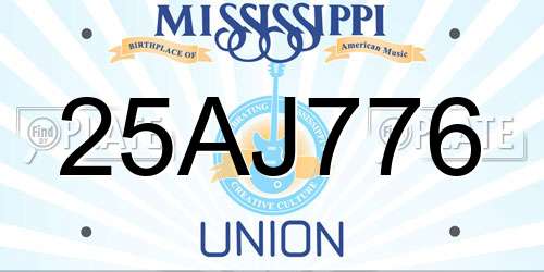 25AJ776 Mississippi License Plate