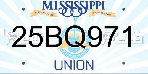 25BQ971 Mississippi License Plate