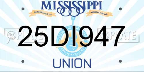 25DI947 Mississippi License Plate