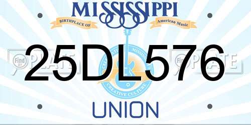 25DL576 Mississippi License Plate