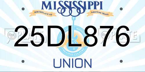 25DL876 Mississippi License Plate