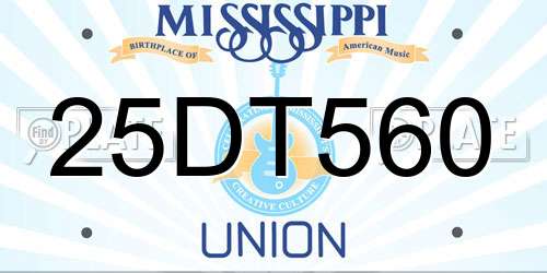 25DT560 Mississippi License Plate