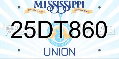25DT860 Mississippi License Plate
