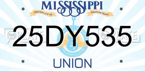25DY535 Mississippi License Plate