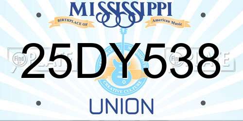 25DY538 Mississippi License Plate