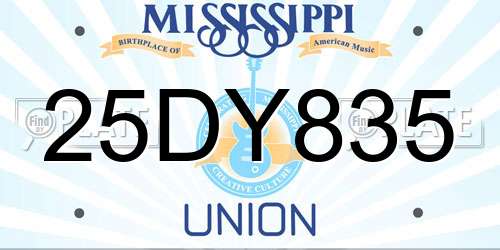 25DY835 Mississippi License Plate
