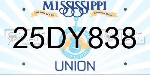 25DY838 Mississippi License Plate