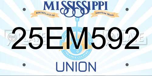 25EM592 Mississippi License Plate