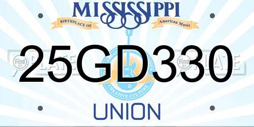 25GD330 Mississippi License Plate