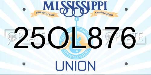 25OL876 Mississippi License Plate