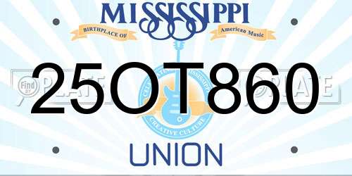 25OT860 Mississippi License Plate