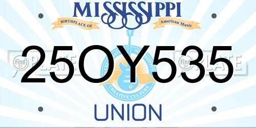 25OY535 Mississippi License Plate