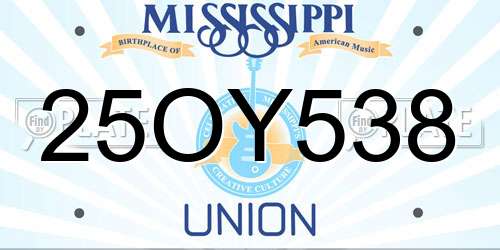 25OY538 Mississippi License Plate