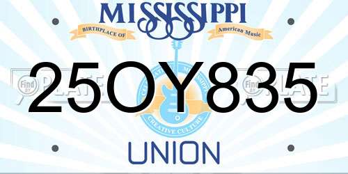 25OY835 Mississippi License Plate