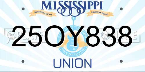 25OY838 Mississippi License Plate