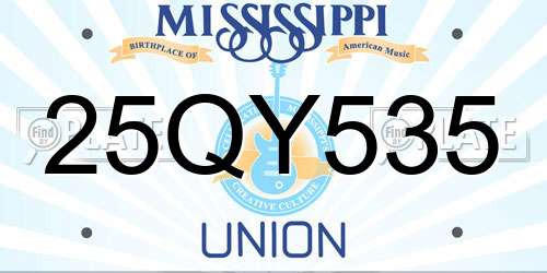 25QY535 Mississippi License Plate
