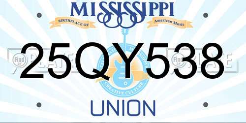 25QY538 Mississippi License Plate