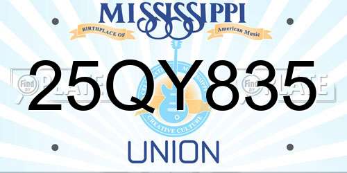 25QY835 Mississippi License Plate