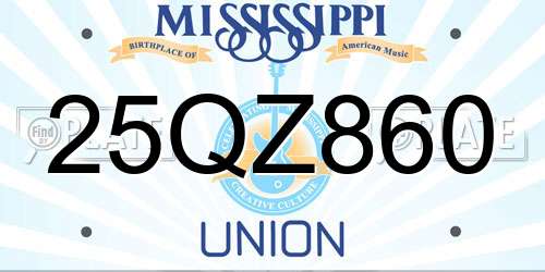 25QZ860 Mississippi License Plate